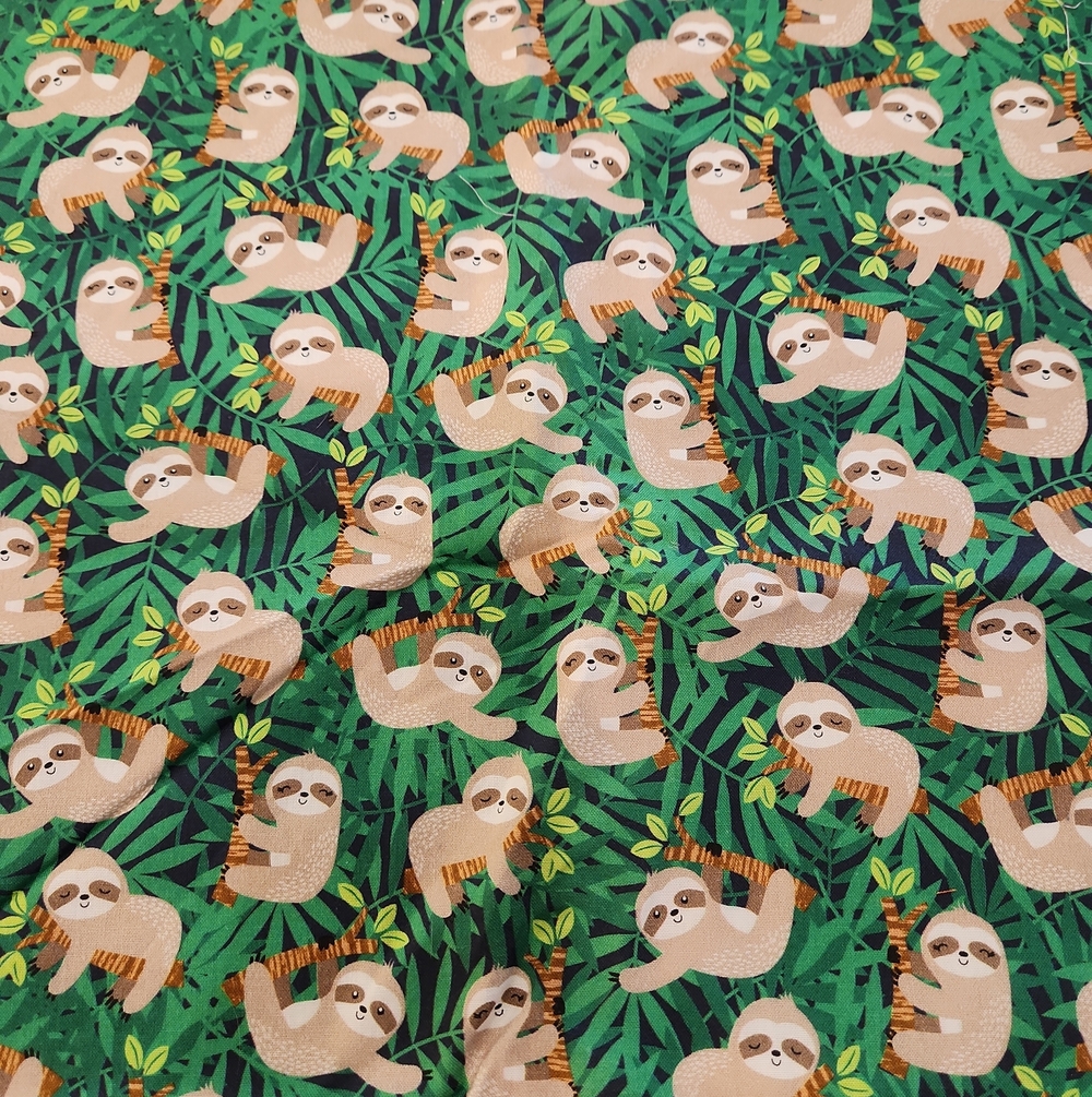 Fabric Piece Green Sloth Print 16x23